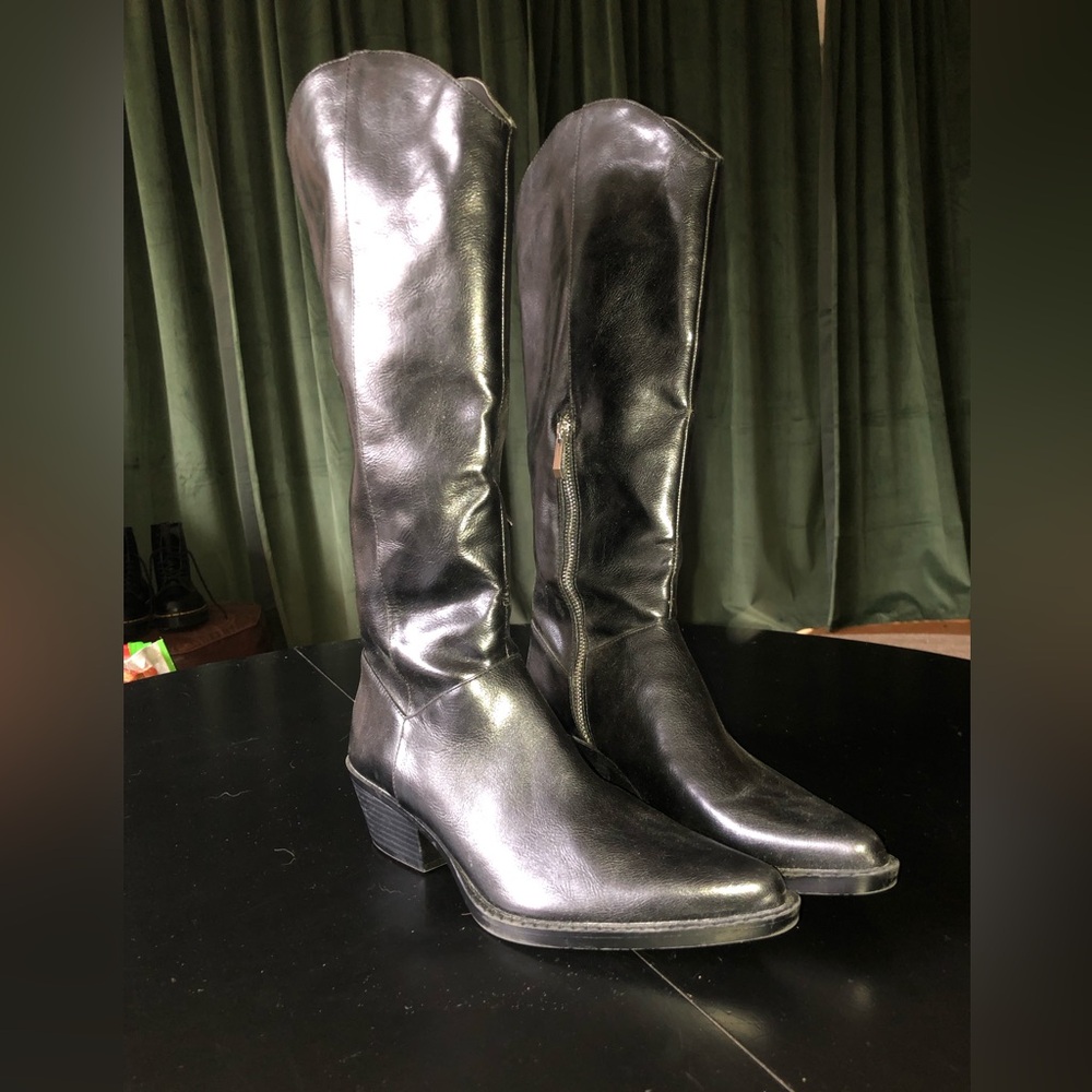 Zara Black Heeled Western Boots Size 39